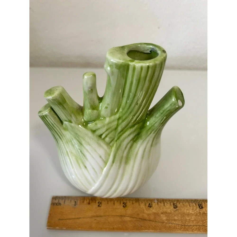 Vietri Italy Fennel Bulb Bud Vase Ceramic Vegetable Italian Pottery Green Chip*